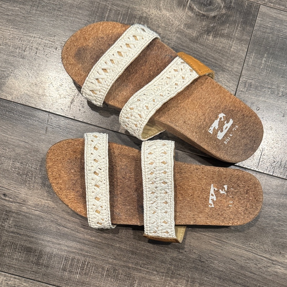 White Braided Double-Strap Cork Slide Sandals size 6